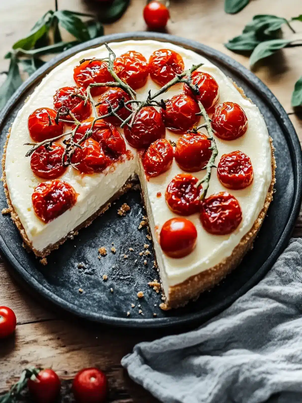Cheesecake with Roasted Tomato Jam & Parmesan Crust Bliss
