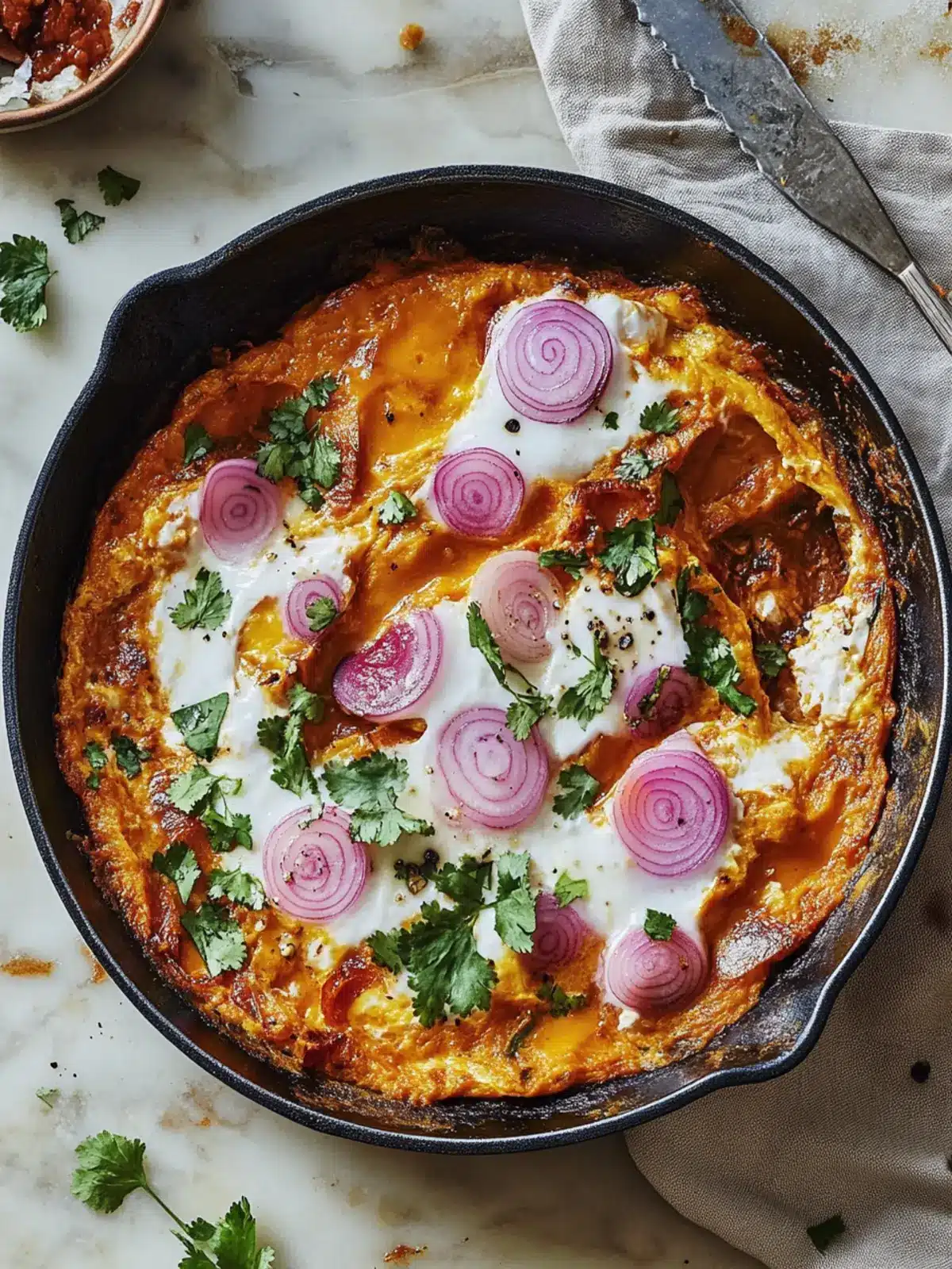 Sweet Potato Shakshuka With Sriracha Butter & Pickled Onions