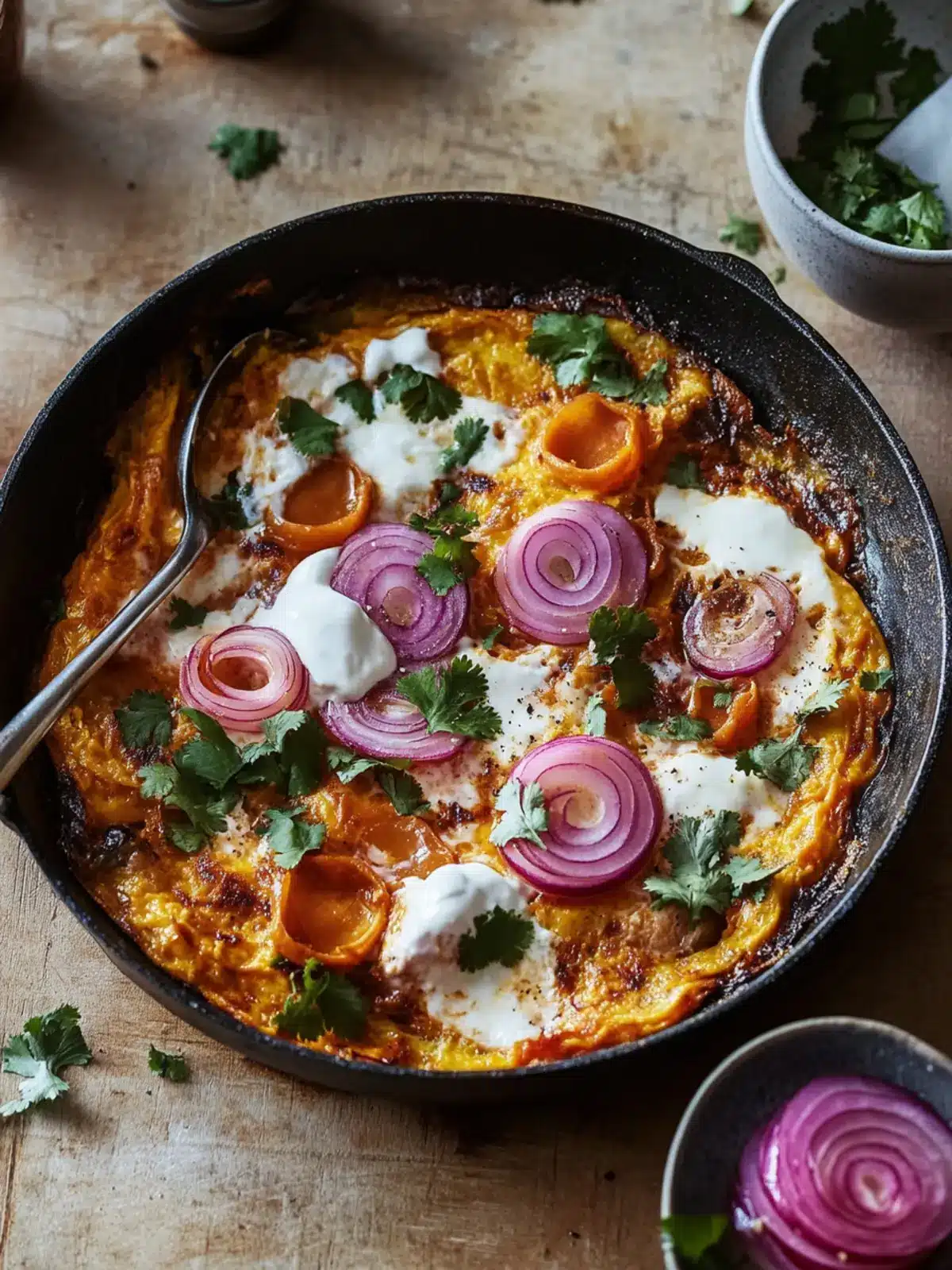 Sweet Potato Shakshuka With Sriracha Butter & Pickled Onions