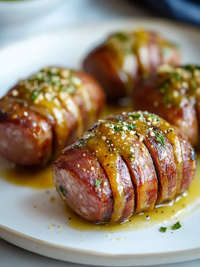 Mustard Hasselback Kielbasa Bites