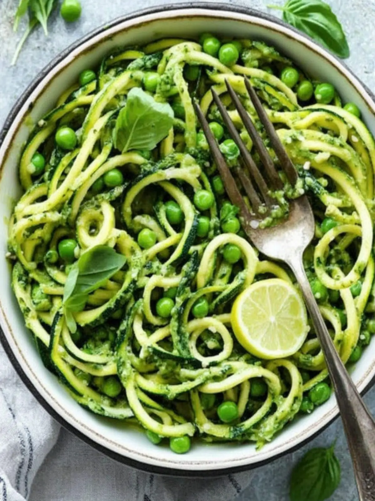 Cinco de Mayo Zucchini Noodles with Asparagus, Peas, and Basil Vinaigrette