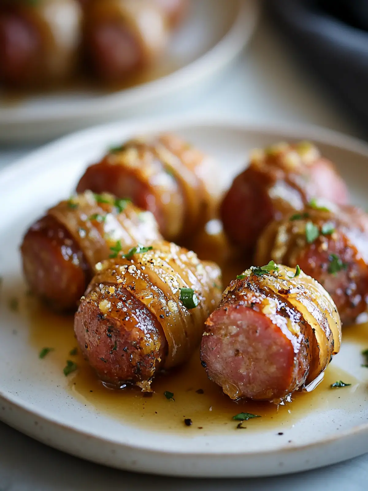 Mustard Hasselback Kielbasa Bites