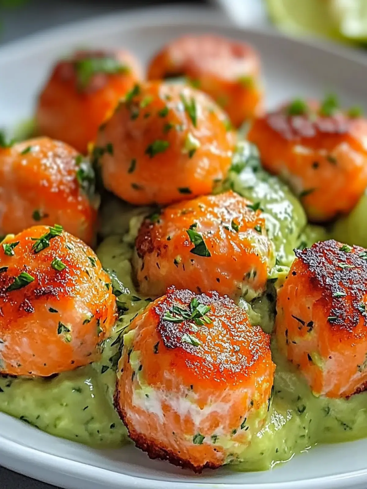 Salmon Balls with Creamy Avocado Sauce