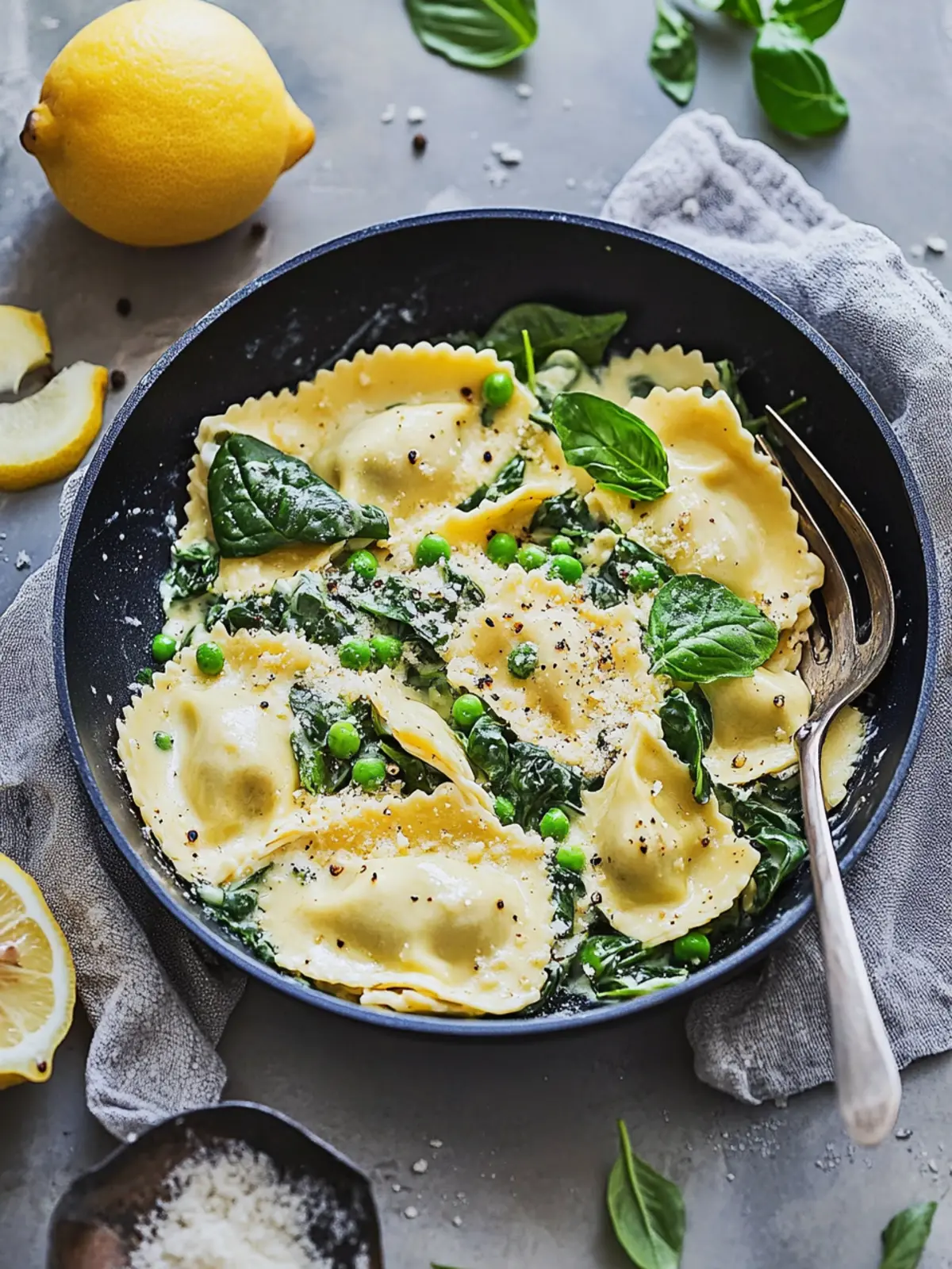 Mother's Day Creamy Lemon Ravioli with Spinach & Peas
