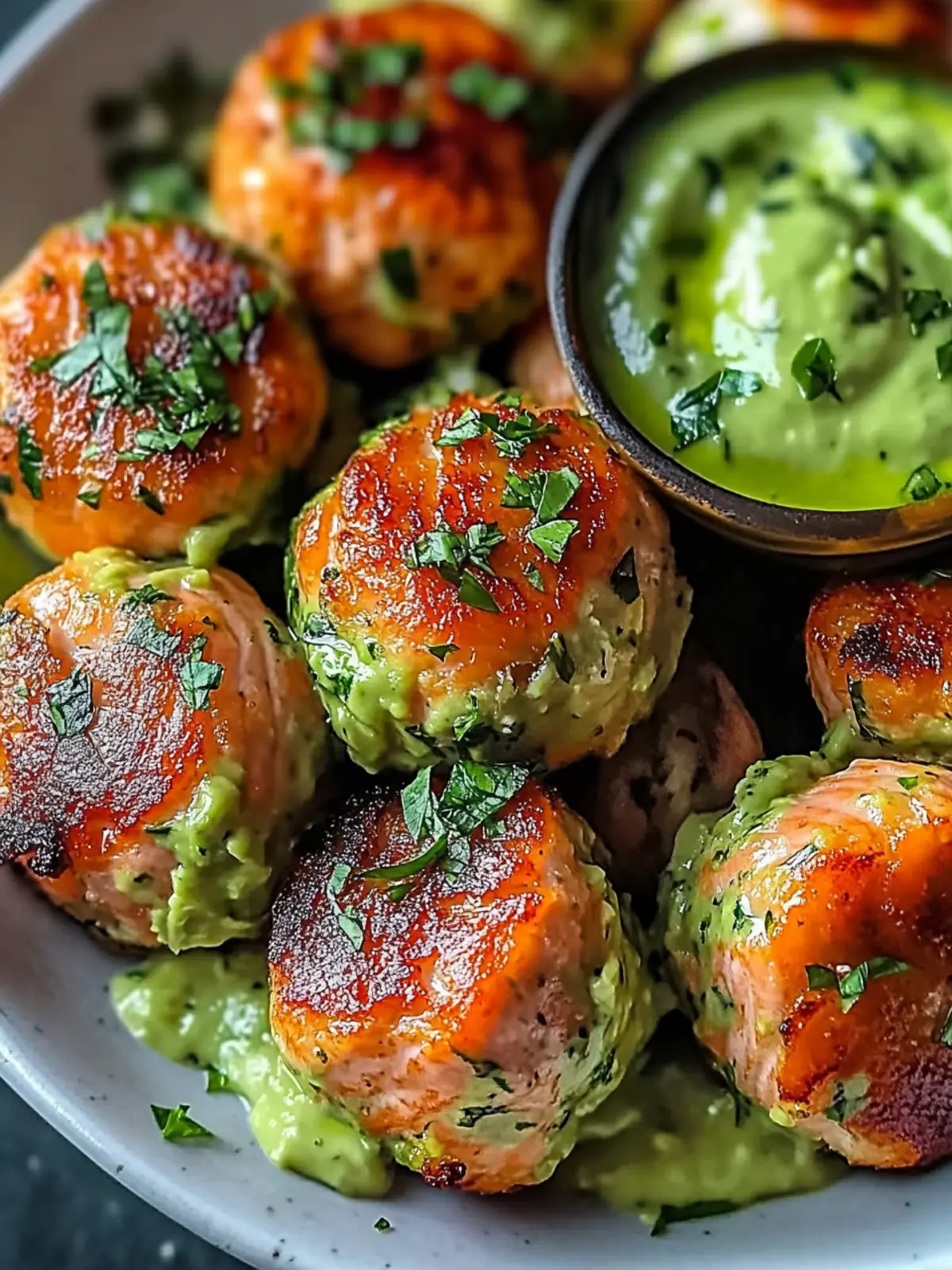 Salmon Balls with Creamy Avocado Sauce
