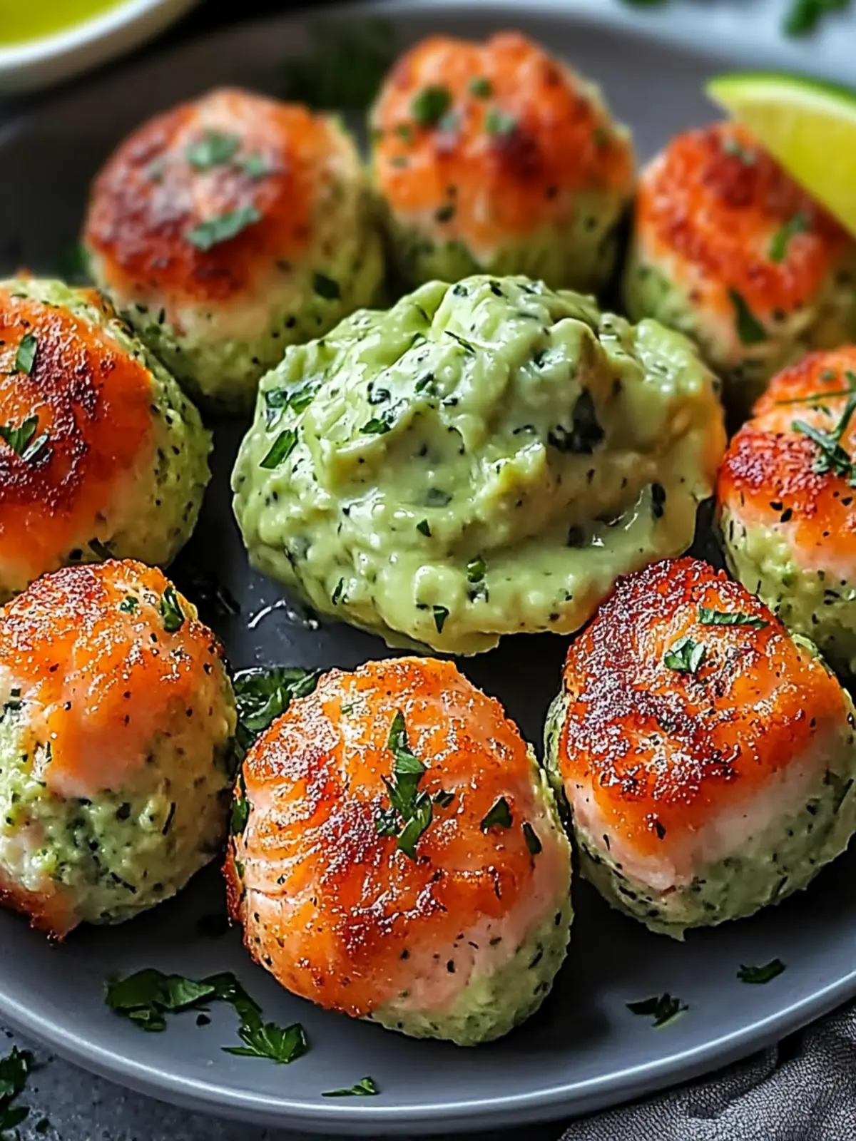 Salmon Balls with Creamy Avocado Sauce