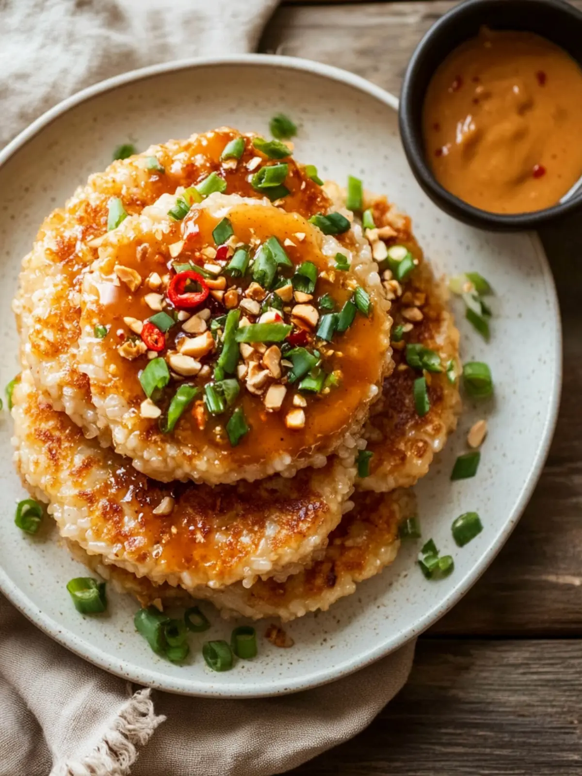 Crispy Rice Cakes with Spicy Peanut Sauce You’ll Crave 4 Crispy Rice Cakes with Spicy Peanut Sauce Recipe
