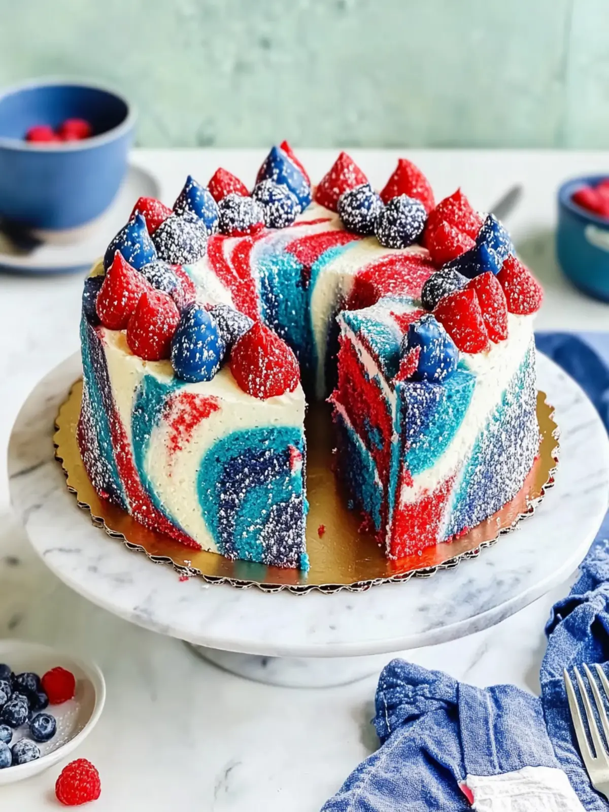 Memorial Day Red White & Blue Marble Cake