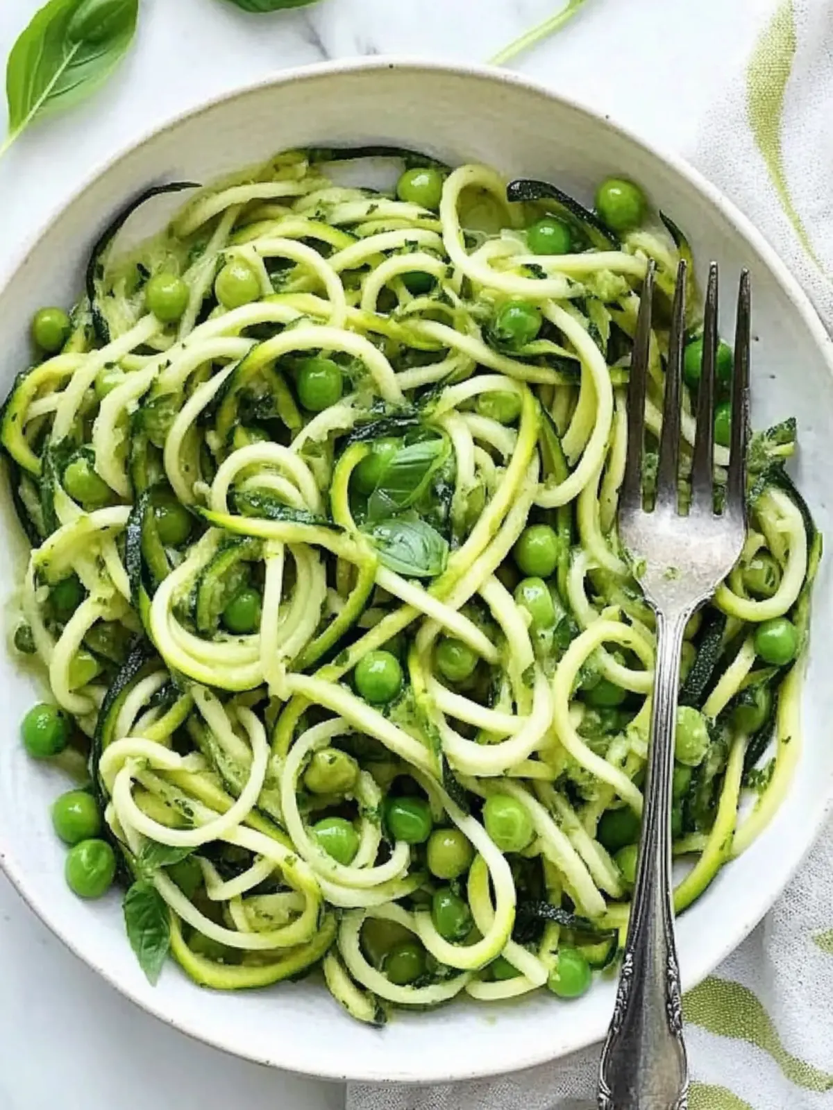Cinco de Mayo Zucchini Noodles with Asparagus, Peas, and Basil Vinaigrette