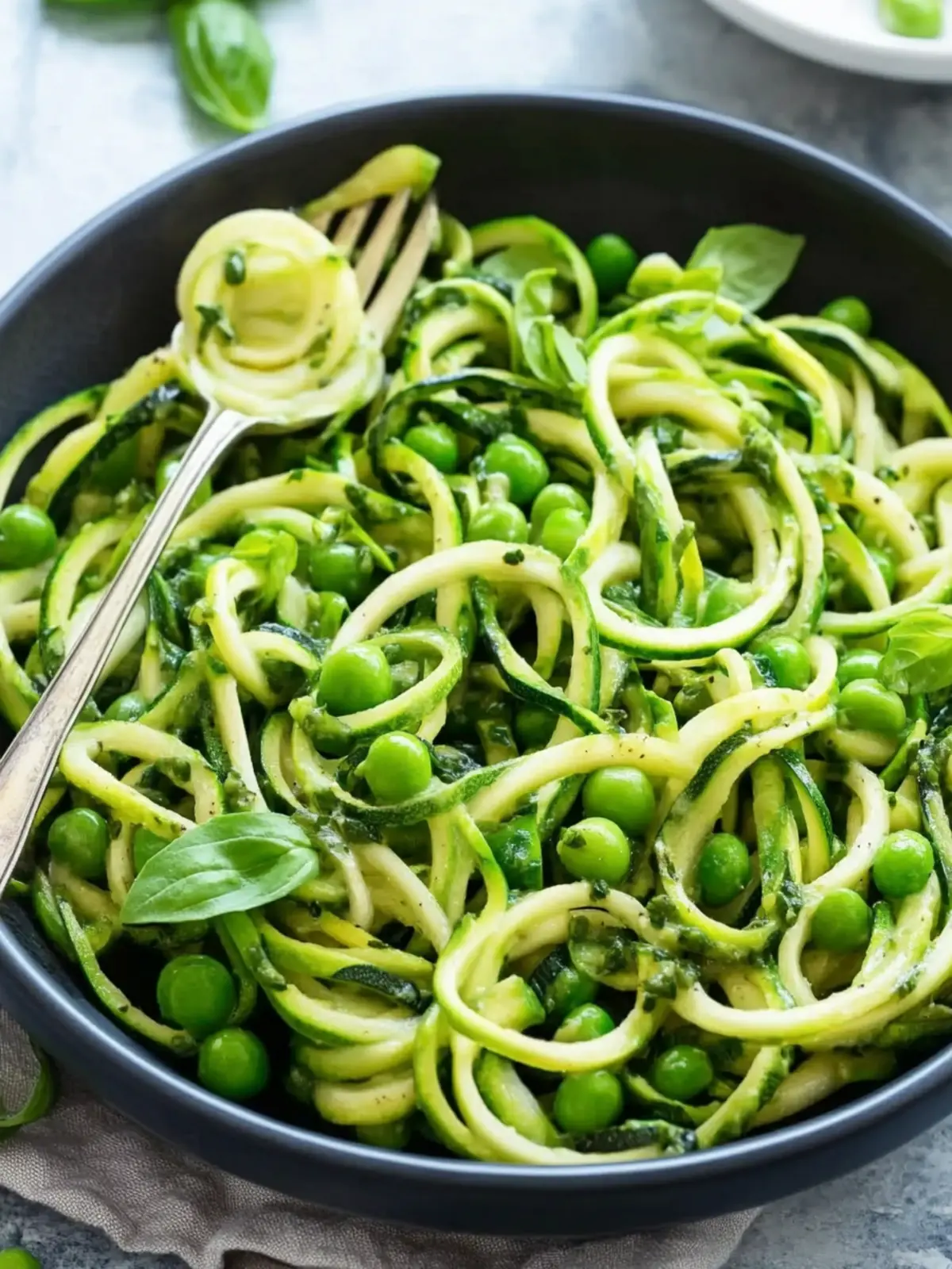 Cinco de Mayo Zucchini Noodles with Asparagus, Peas, and Basil Vinaigrette