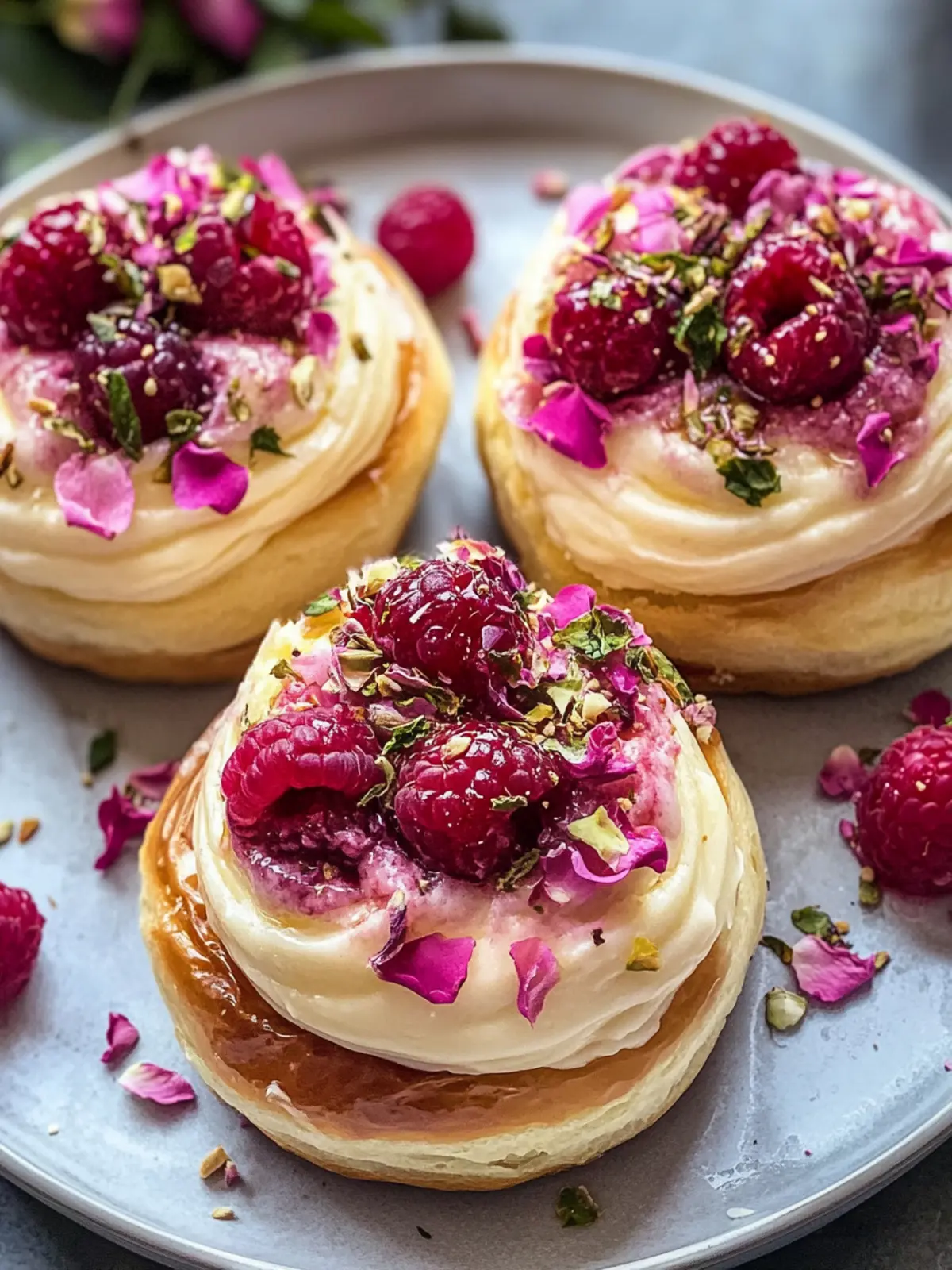 Raspberry and Rose Cheesecake Buns