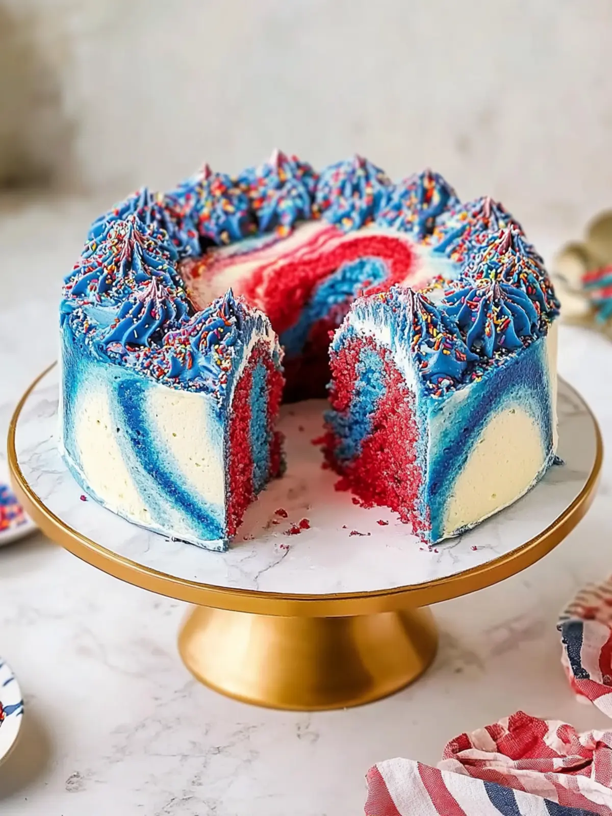 Memorial Day Red White & Blue Marble Cake