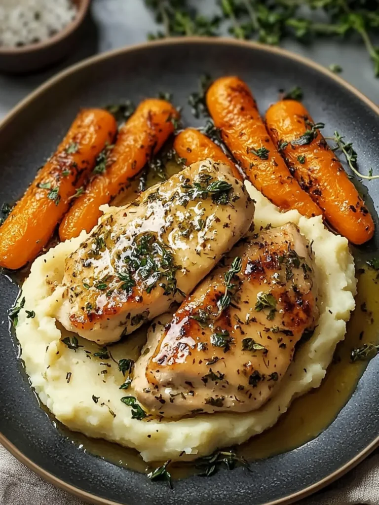 Creamy Herb Chicken with Mashed Potatoes and Honey Glazed Carrots