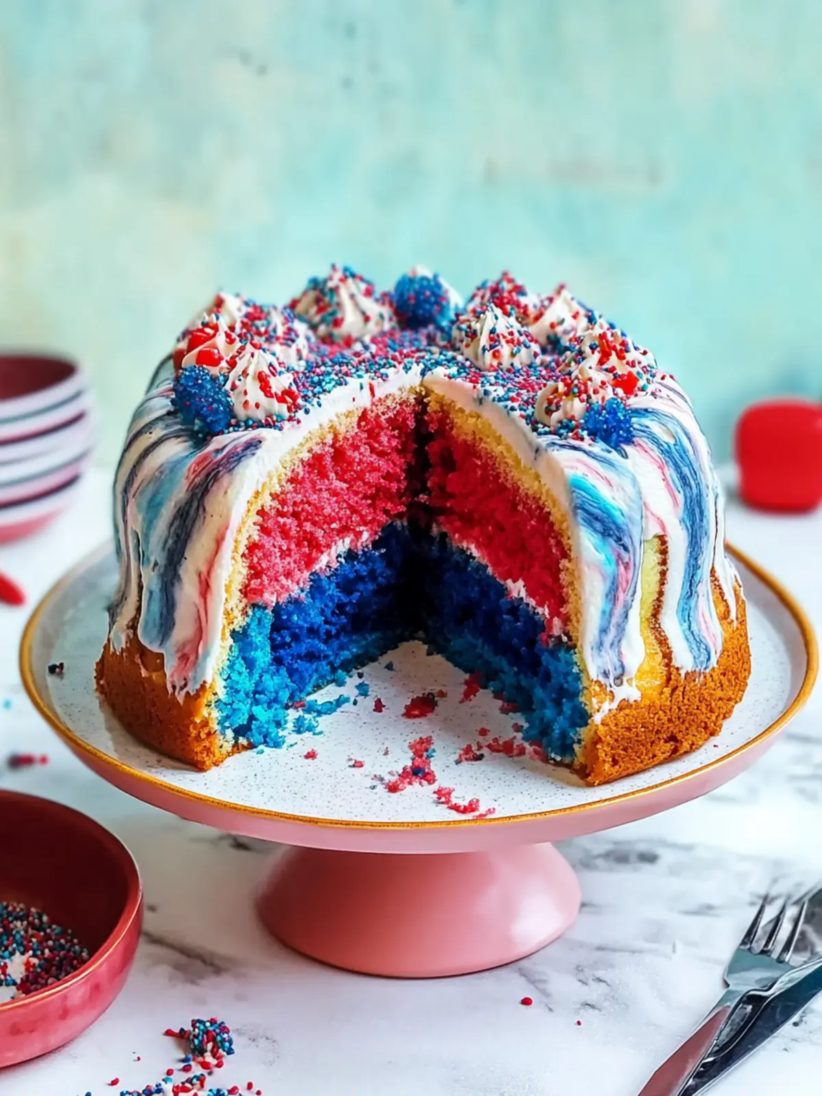 Memorial Day Red White & Blue Marble Cake