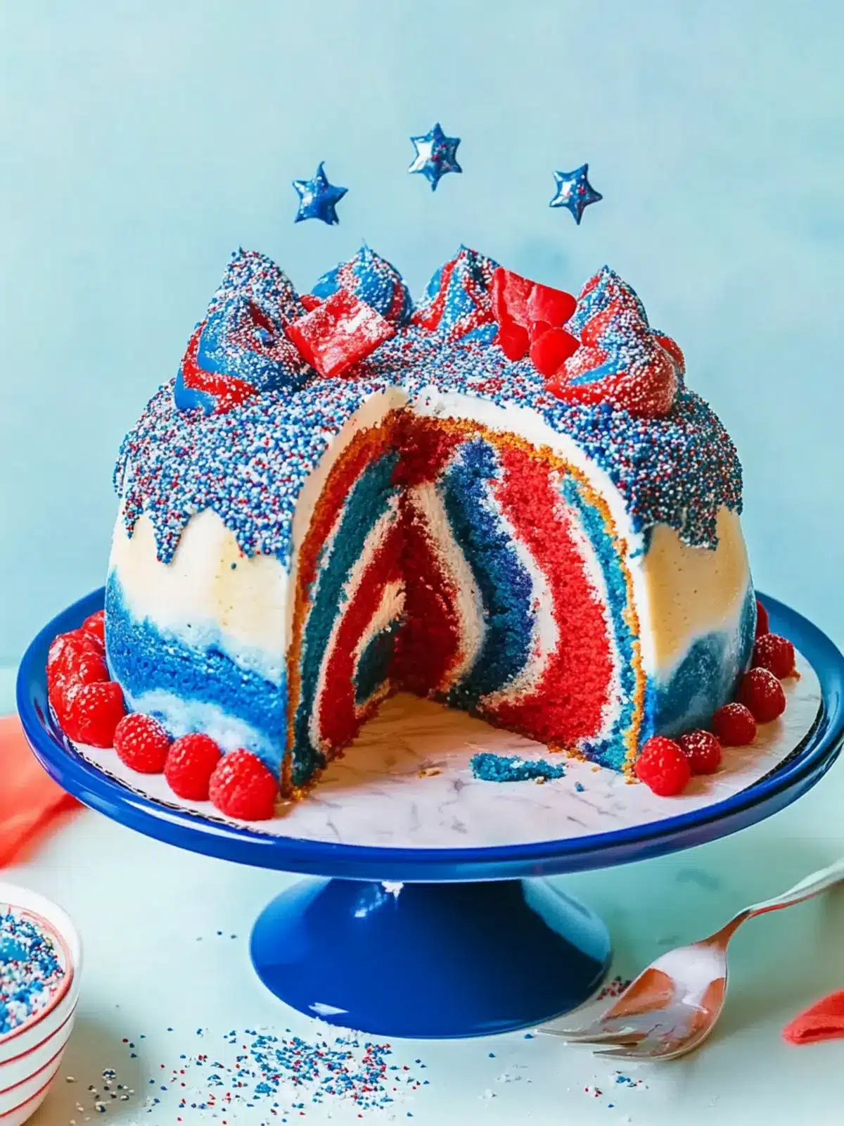 Memorial Day Red White & Blue Marble Cake