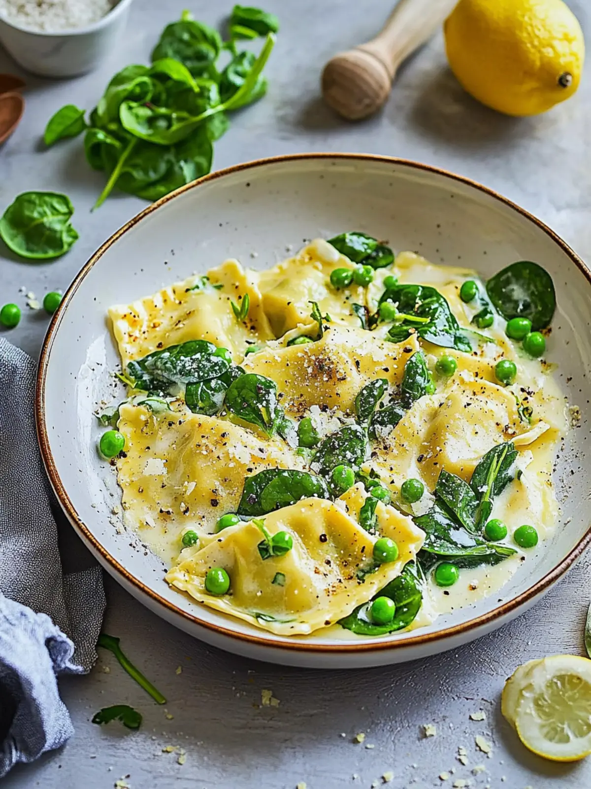 Mother's Day Creamy Lemon Ravioli with Spinach & Peas
