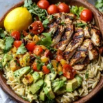 Cinco de Mayo Grilled Lemon Herb Chicken Avocado Orzo Salad
