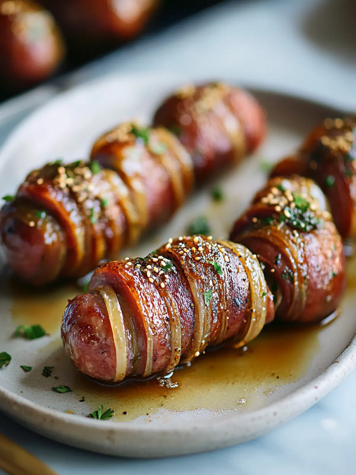 Mustard Hasselback Kielbasa Bites