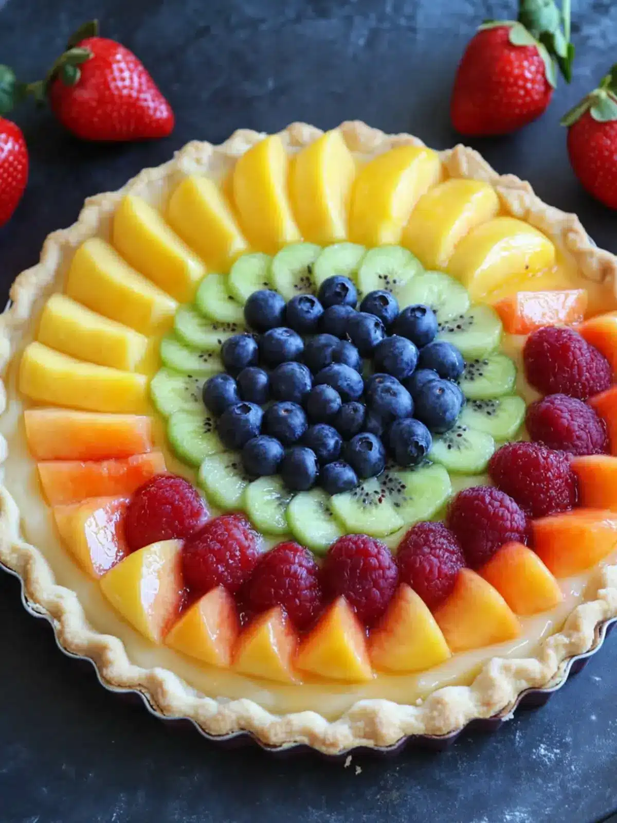 Pride Month Rainbow Fruit Pizza Tart