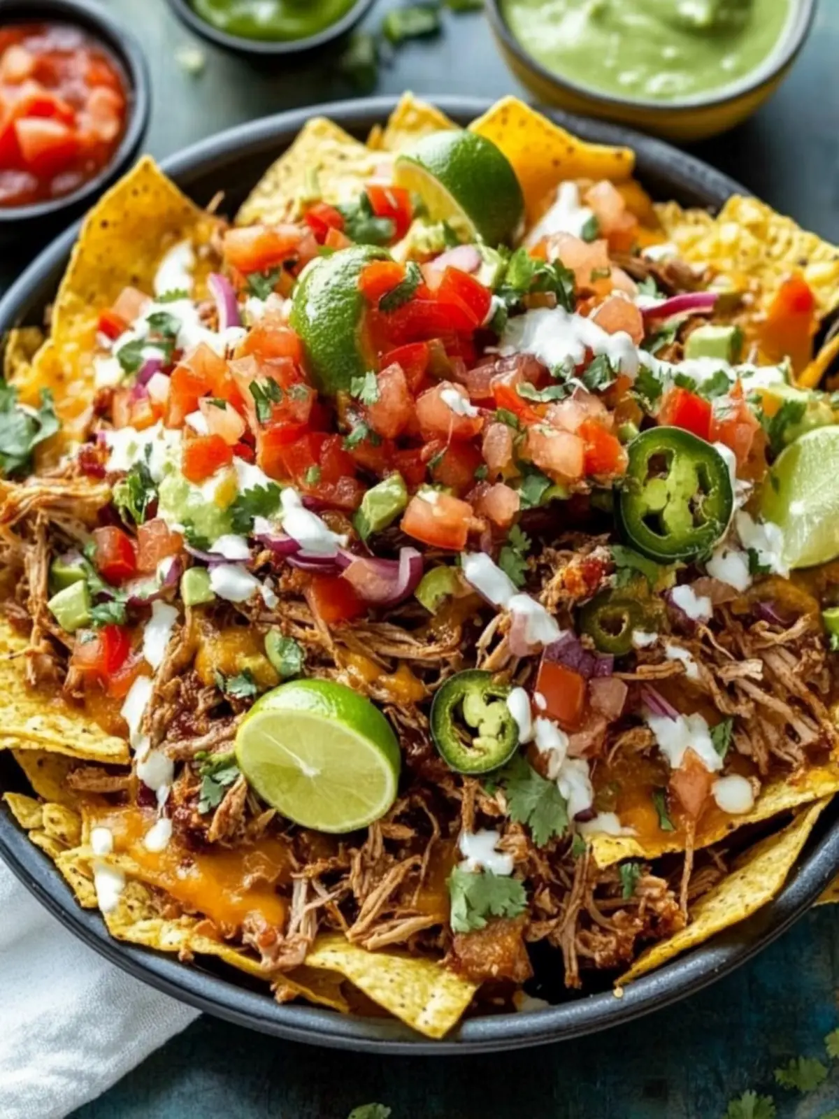 Spicy pulled pork nachos
