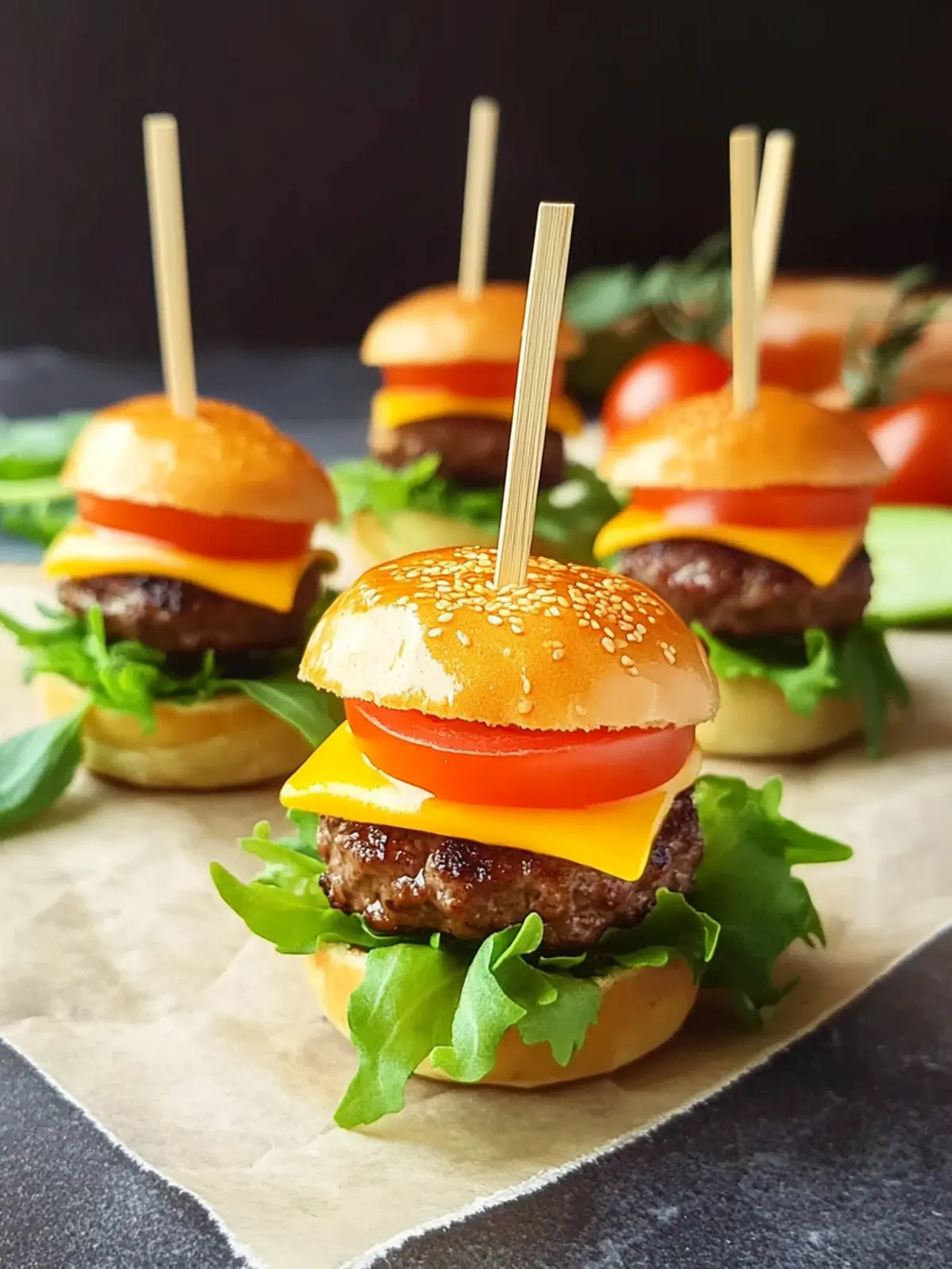 Mini Cheeseburger Bites on Toothpicks