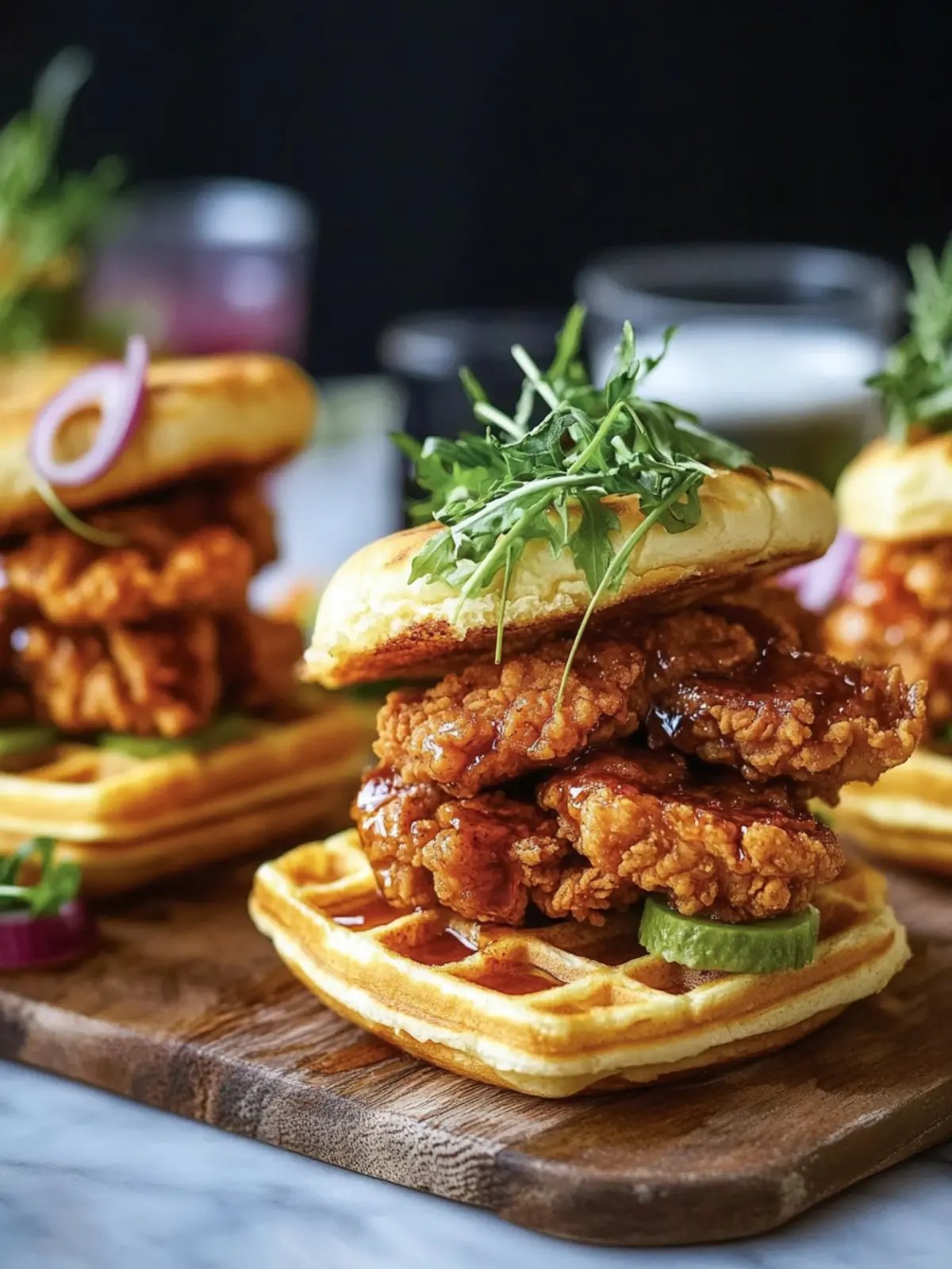 Hot Honey Chicken & Waffle Sliders