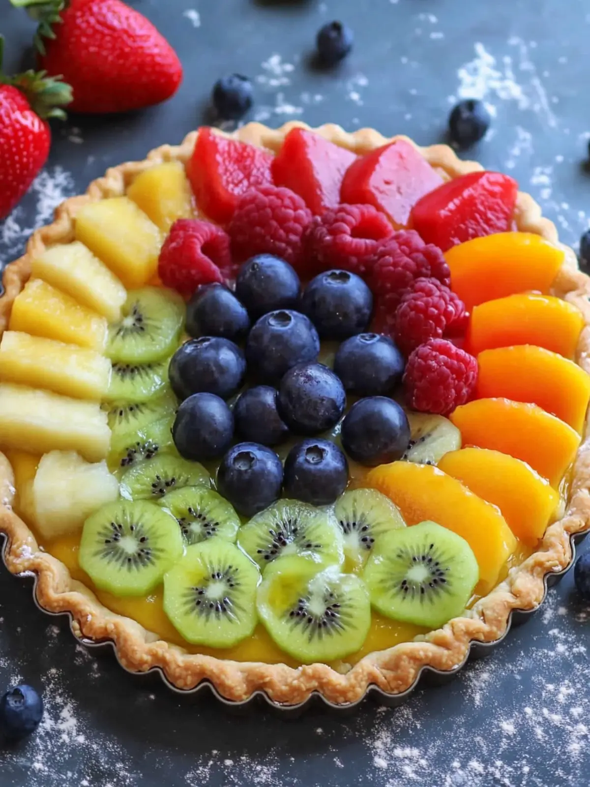 Pride Month Rainbow Fruit Pizza Tart