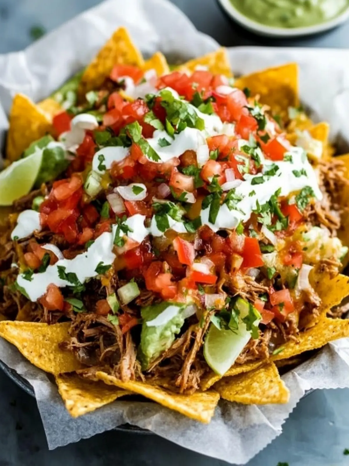 Spicy pulled pork nachos