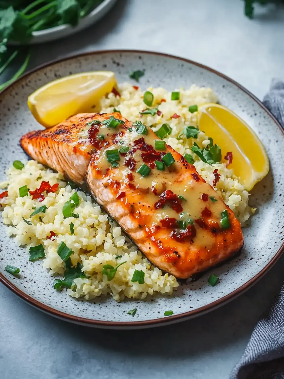 30-Minute Bang Bang Salmon with Cauliflower Rice