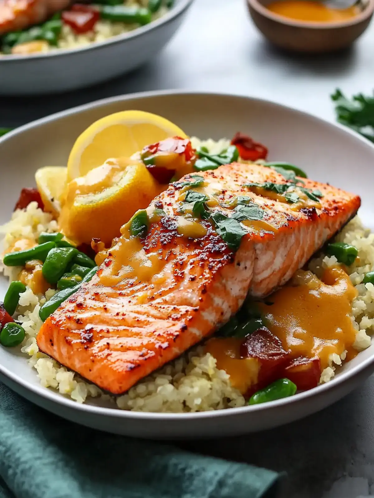 30-Minute Bang Bang Salmon with Cauliflower Rice