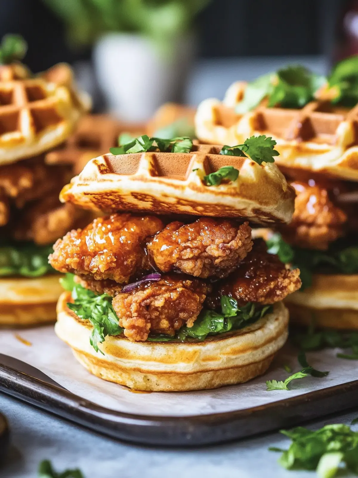 Hot Honey Chicken & Waffle Sliders