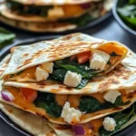Mediterranean Quesadillas with Spinach, Feta, Mozzarella, and Red Onion