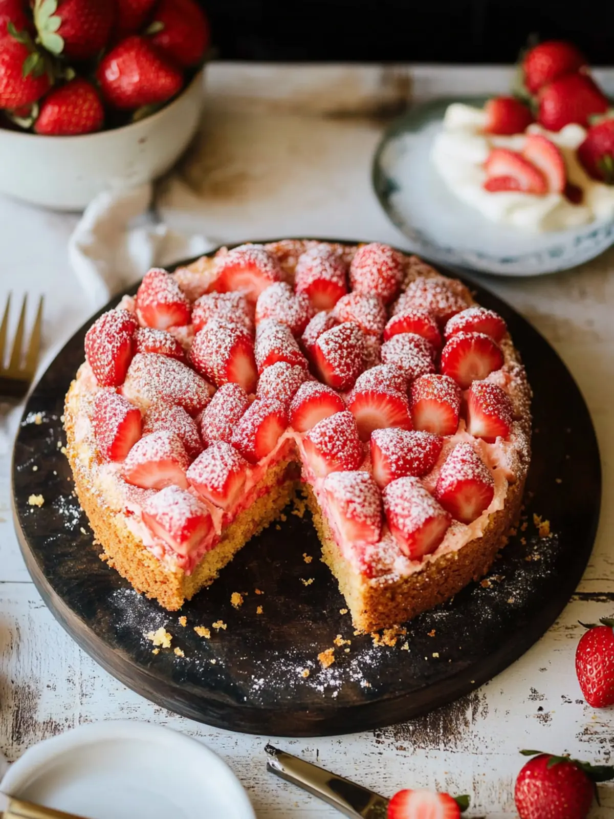 Strawberry Snacking Cake with Creamy Lemon Frosting 2 Strawberry Snacking Cake