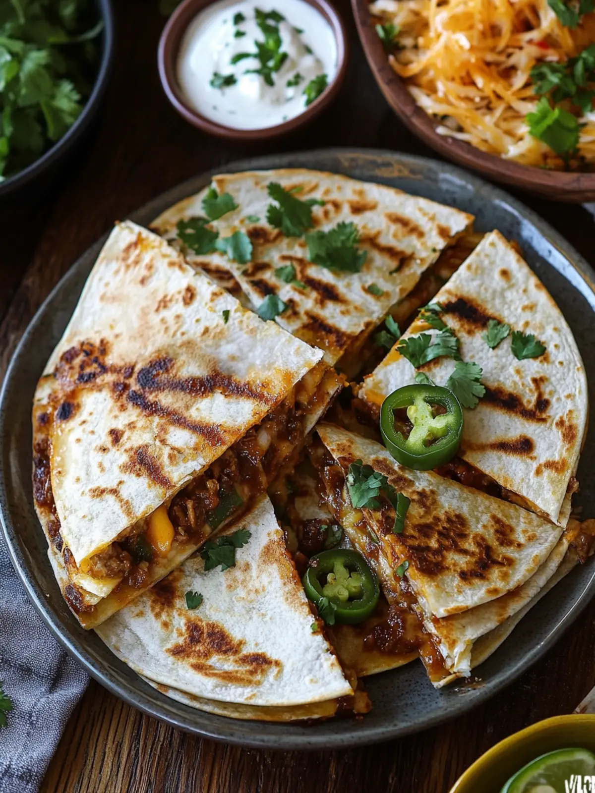 Cheesy BBQ Beef Jalapeno Quesadillas