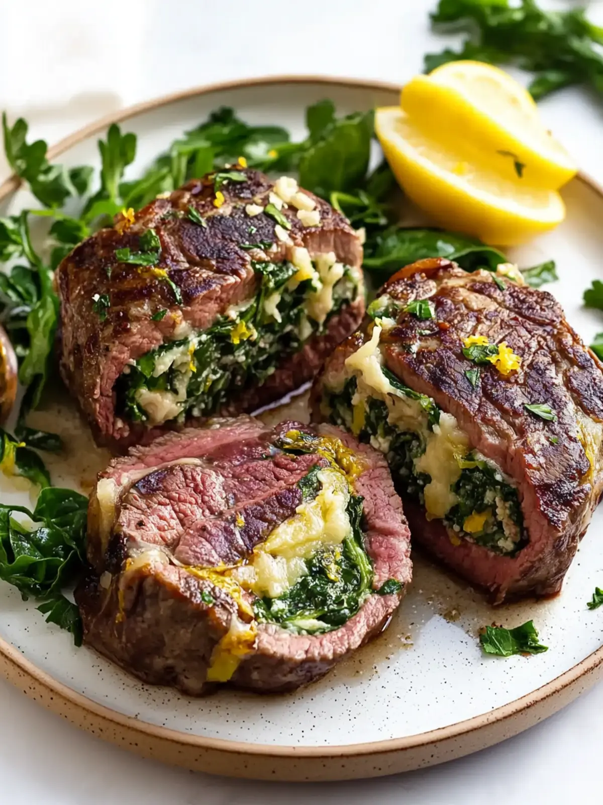 6 Ingredient Flank Steak Stuffed with Parmesan, Spinach and Lemon Zest
