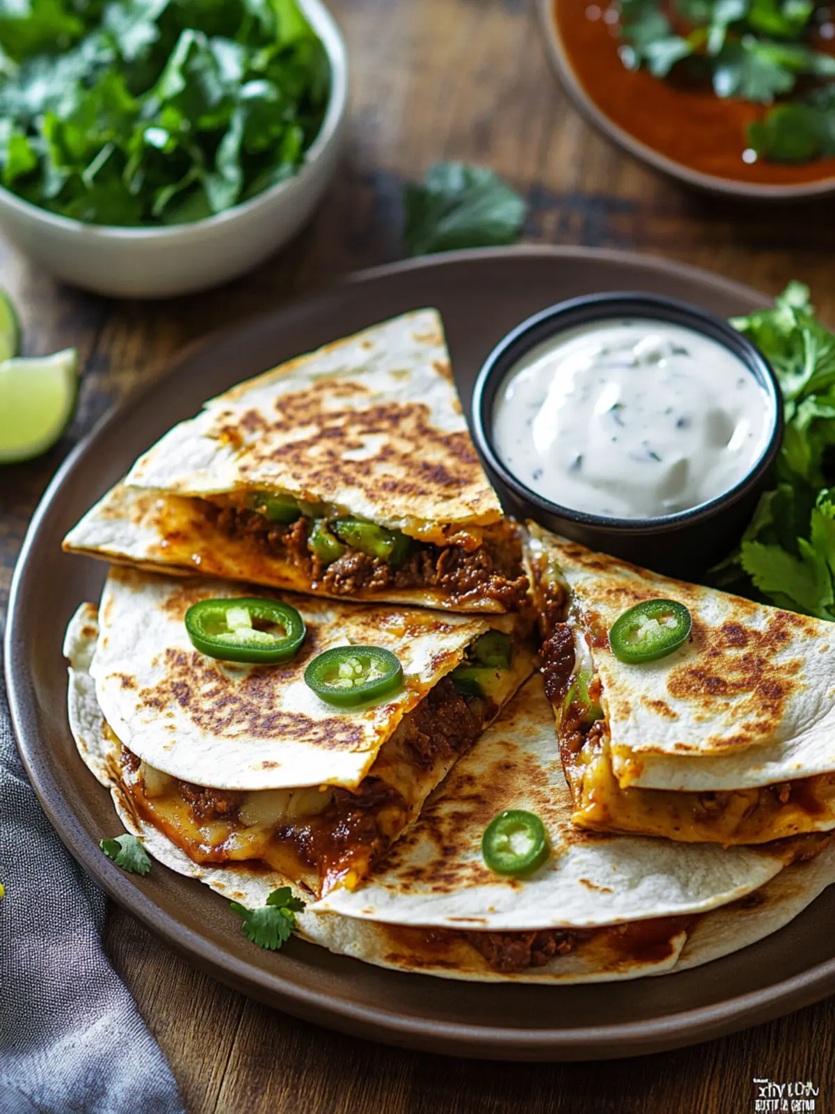 Cheesy BBQ Beef Jalapeno Quesadillas