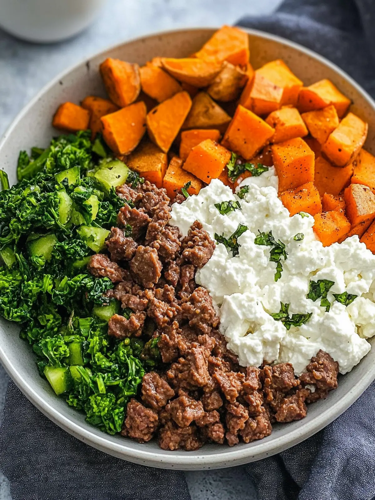 Cottage Cheese Sweet Potato Beef Bowl