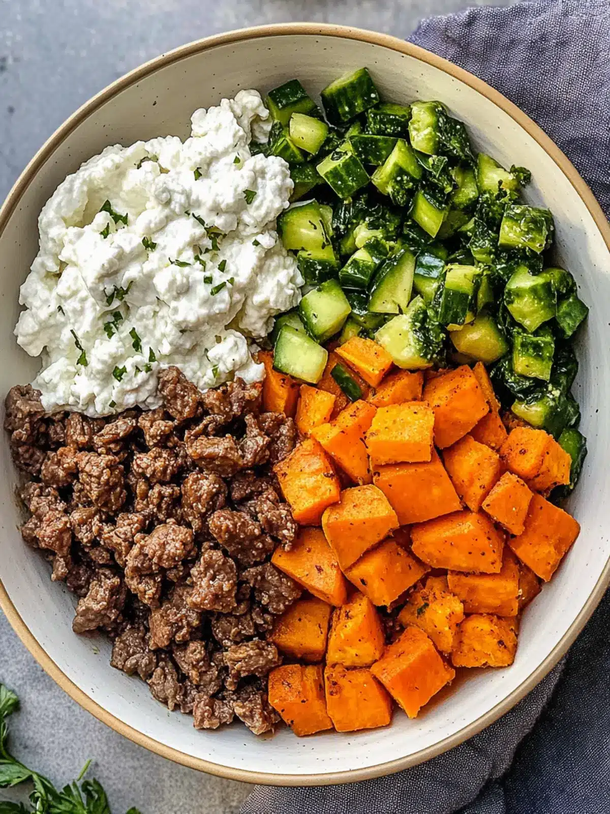 Cottage Cheese Sweet Potato Beef Bowl