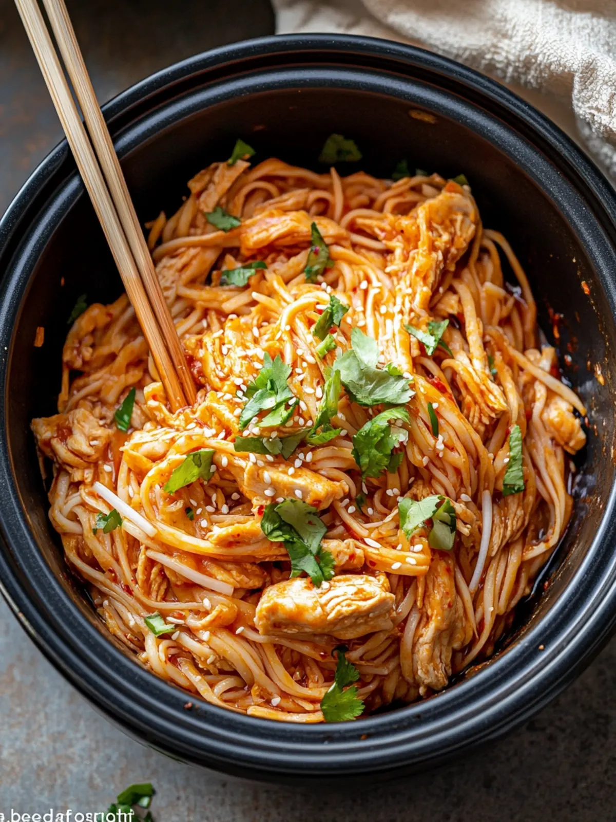 Slow Cooker Coconut Gochujang Chicken Noodles