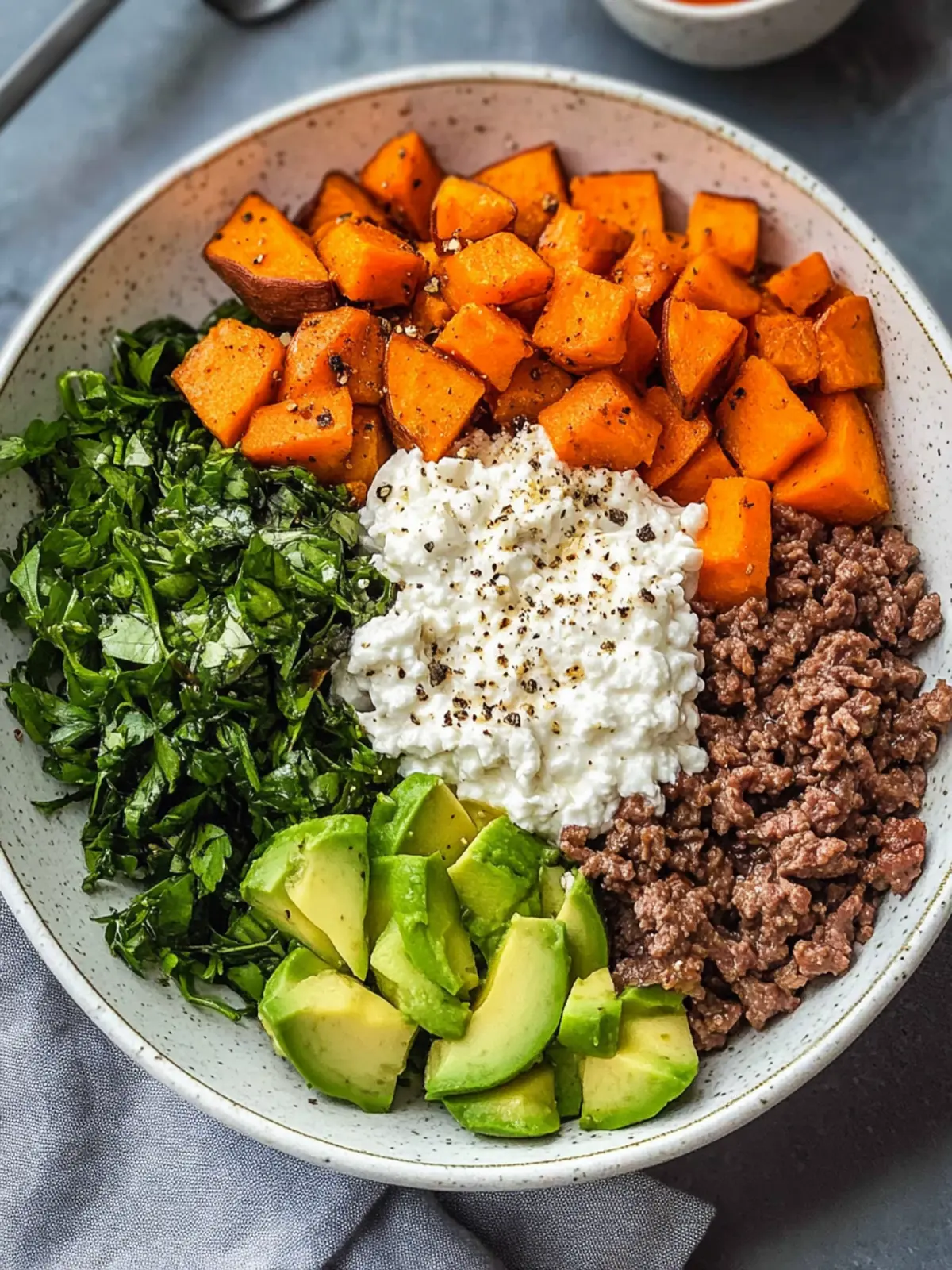 Cottage Cheese Sweet Potato Beef Bowl